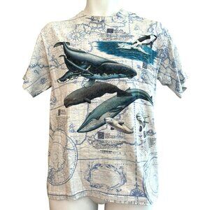 Vintage Mens Small T Shirt Sperm Whale Killer Whale Beluga Humpback Blue Whale